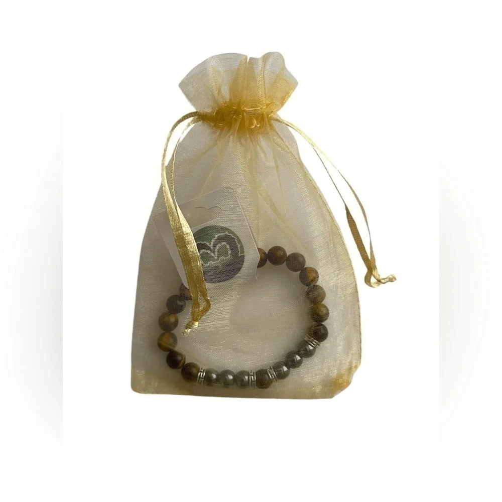 Genuine Tigers Eye and Obsidian Bracelet